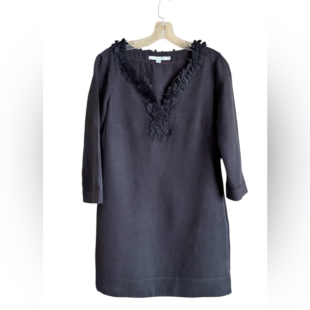 Boden Grey Chambray Linen/Silk Ruffle  Tunic Shift Dress  Size 6